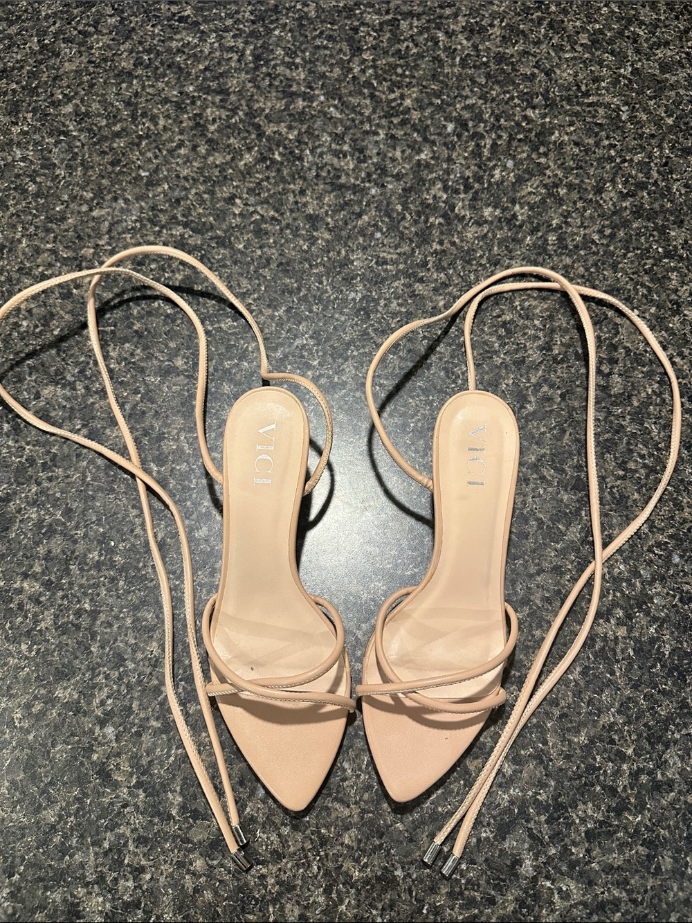 VICI Blush Lace-Up Pointed Toe Heels